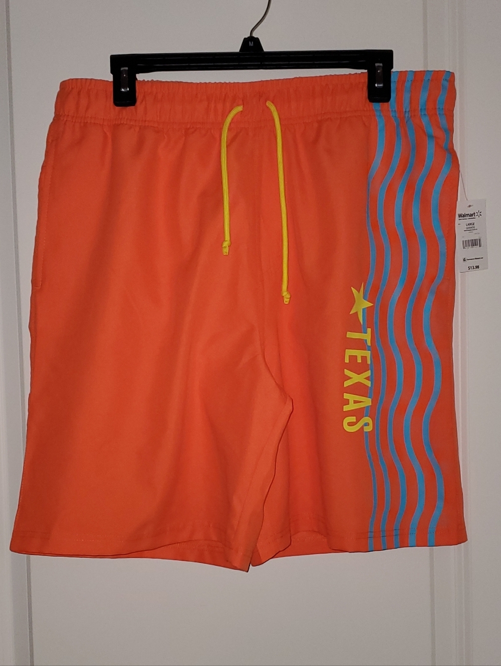 Men's Orange 'Texas' Swim Trunks with Blue Wave Accent